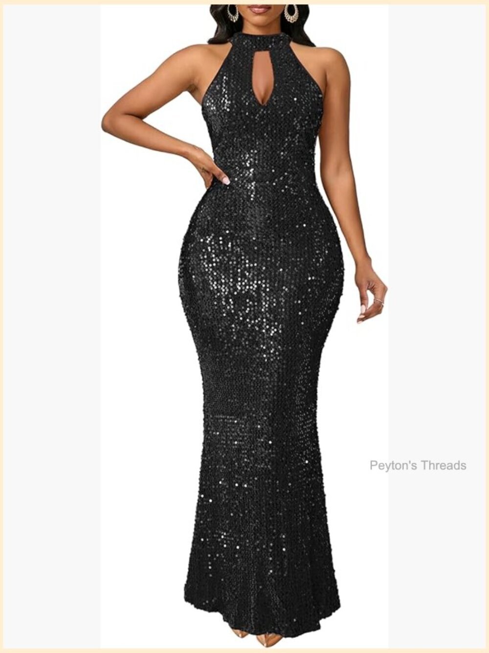 Sequin Mermaid Halter Neck Sleeveless Bodycon Maxi Dress